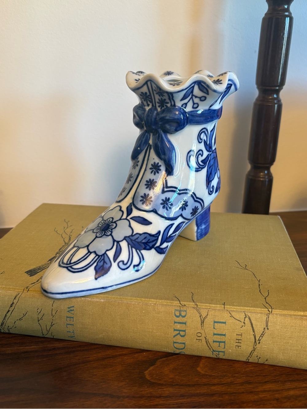 Vintage Blue & White Porcelain Shoe Vase